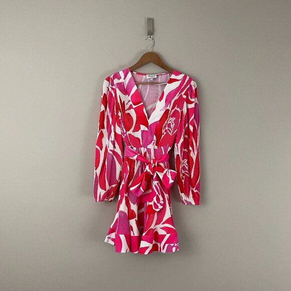 Milly Liv Dream Rose Pleated Dress in Magenta Multi Size 2 - Picture 1 of 6